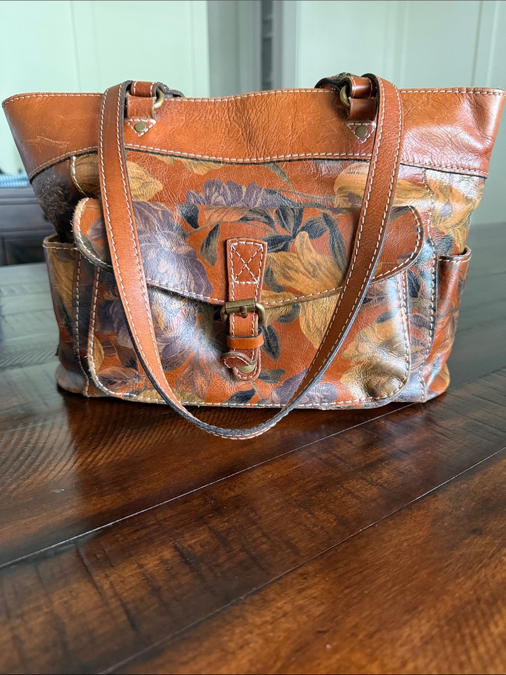 Patricia Nash Burnt Orange Floral Leather Shoulder Bag